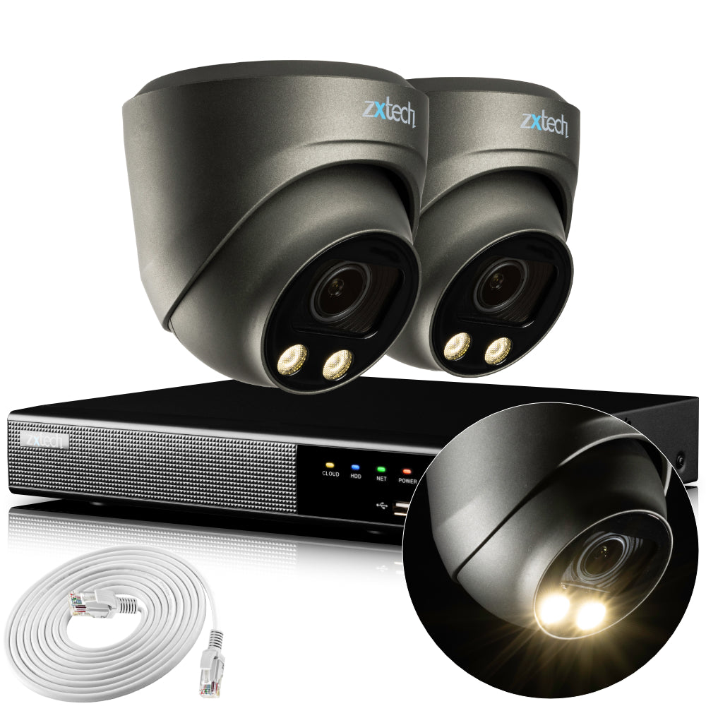 Zxtech 4K CCTV System - 2 x IP PoE Cameras Motorised Lens Face Detection Outdoor Sony Starvis | RX2G4Z