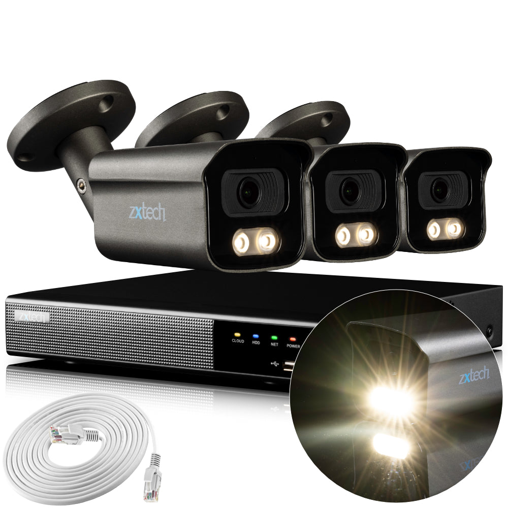 Zxtech 4K CCTV System - 3 x IP PoE Cameras Audio Recording Face Detection Outdoor Sony Starvis | RX3F4Z