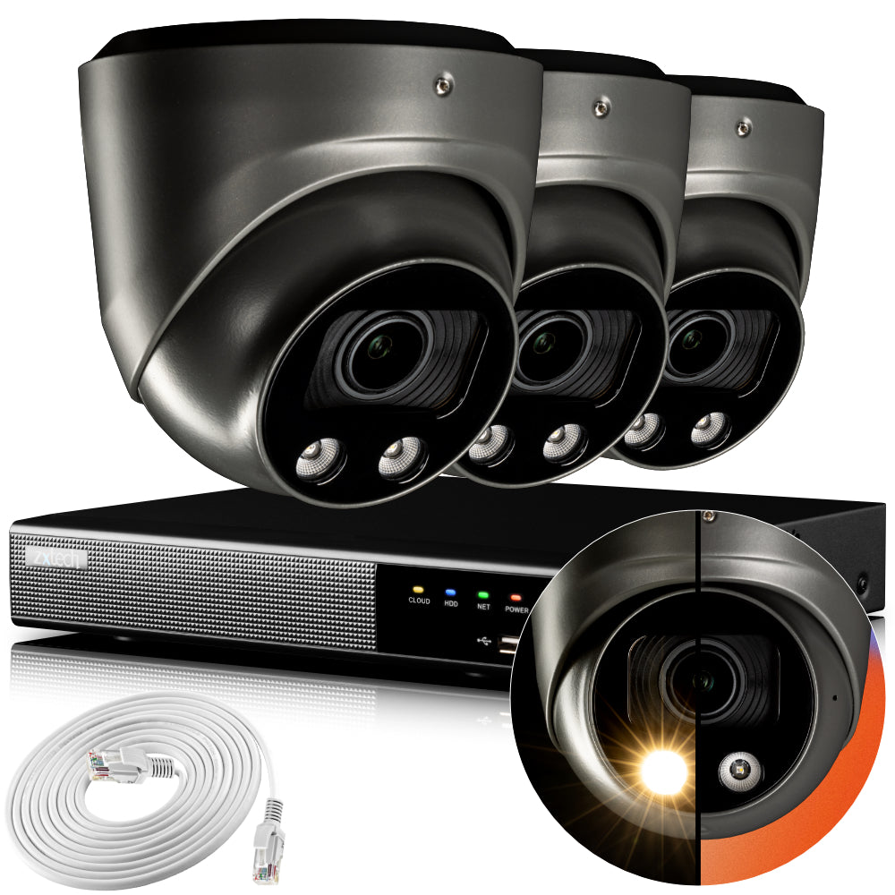 Zxtech 4K CCTV System - 3 x IP PoE Cameras Motorised Lens Face Detection Outdoor Sony Starvis | RX3G4Z