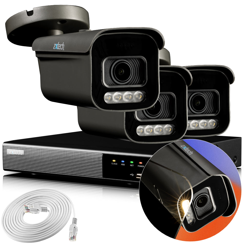 Zxtech 4K CCTV System - 3 x IP PoE Cameras Motorised Lens Face Detection Outdoor Sony Starvis Enhanced Night Vision | RX3H4Z