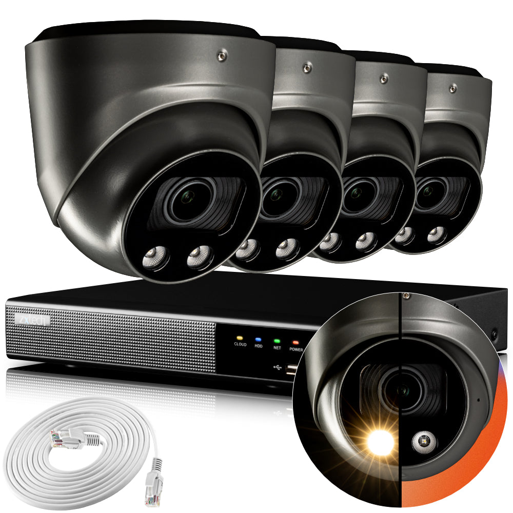Zxtech 4K CCTV System - 4 x IP PoE Cameras Motorised Lens Face Detection Outdoor Sony Starvis | RX4G4Z