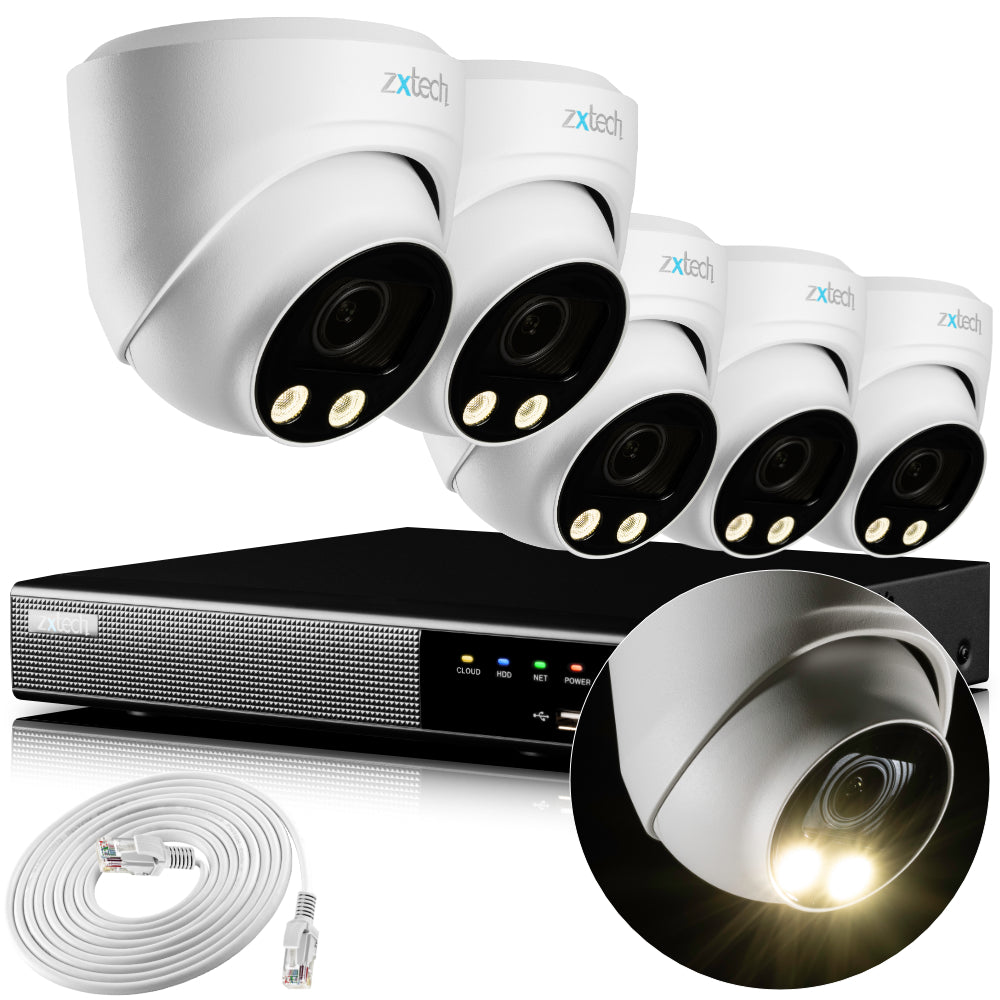 Zxtech 4K CCTV System - 5 x IP PoE Cameras Motorised Lens Face Detection Outdoor Sony Starvis | RX5C9Y