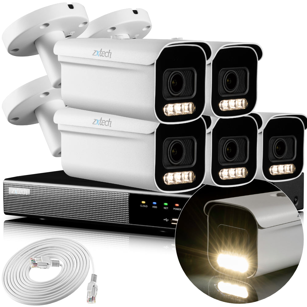 Zxtech 4K CCTV System - 5 x IP PoE Cameras Motorised Lens Face Detection Outdoor Sony Starvis Enhanced Night Vision | RX5D9Y