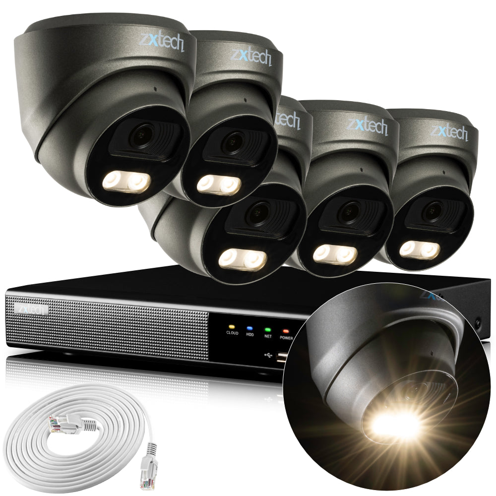 Zxtech 4K CCTV System - 5 x IP PoE Cameras Audio Recording Face Detection Outdoor Sony Starvis | RX5E9Y