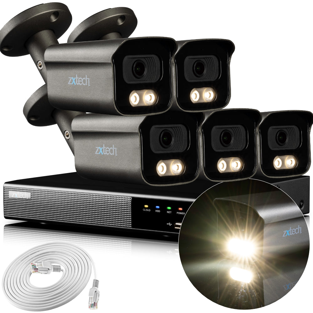 Zxtech 4K CCTV System - 5 x IP PoE Cameras Audio Recording Face Detection Outdoor Sony Starvis | RX5F9Y