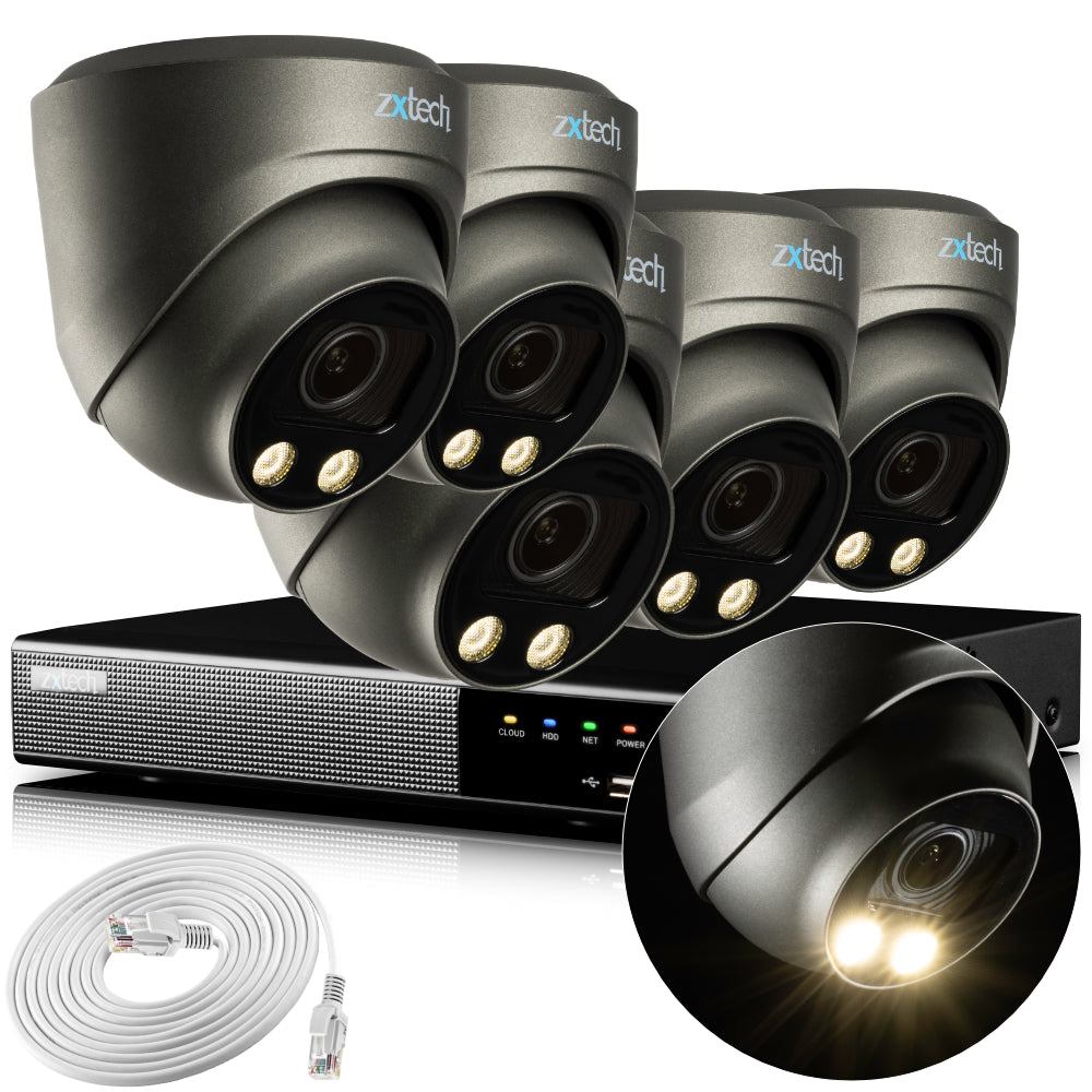 Zxtech 4K CCTV System - 5 x IP PoE Cameras Motorised Lens Face Detection Outdoor Sony Starvis | RX5G9Y