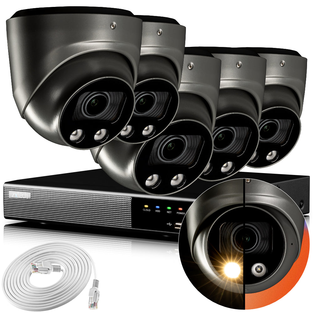Zxtech 4K CCTV System - 5 x IP PoE Cameras Motorised Lens Face Detection Outdoor Sony Starvis | RX5G9Y