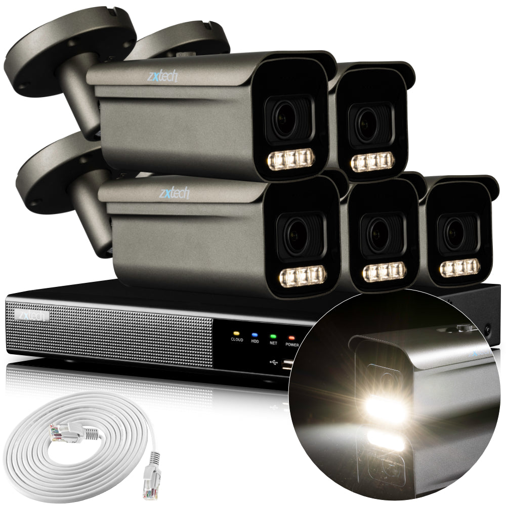 Zxtech 4K CCTV System - 5 x IP PoE Cameras Motorised Lens Face Detection Outdoor Sony Starvis Enhanced Night Vision | RX5H9Y