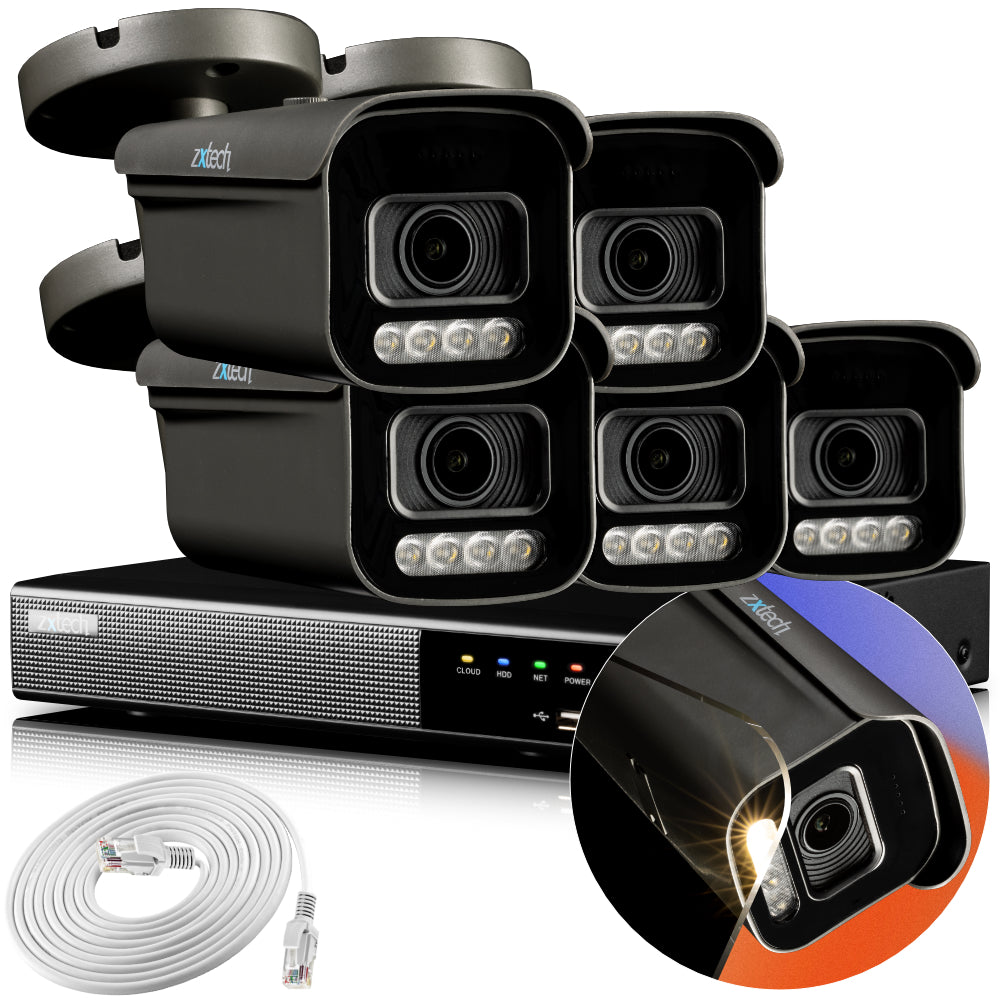 Zxtech 4K CCTV System - 5 x IP PoE Cameras Motorised Lens Face Detection Outdoor Sony Starvis Enhanced Night Vision | RX5H9Y