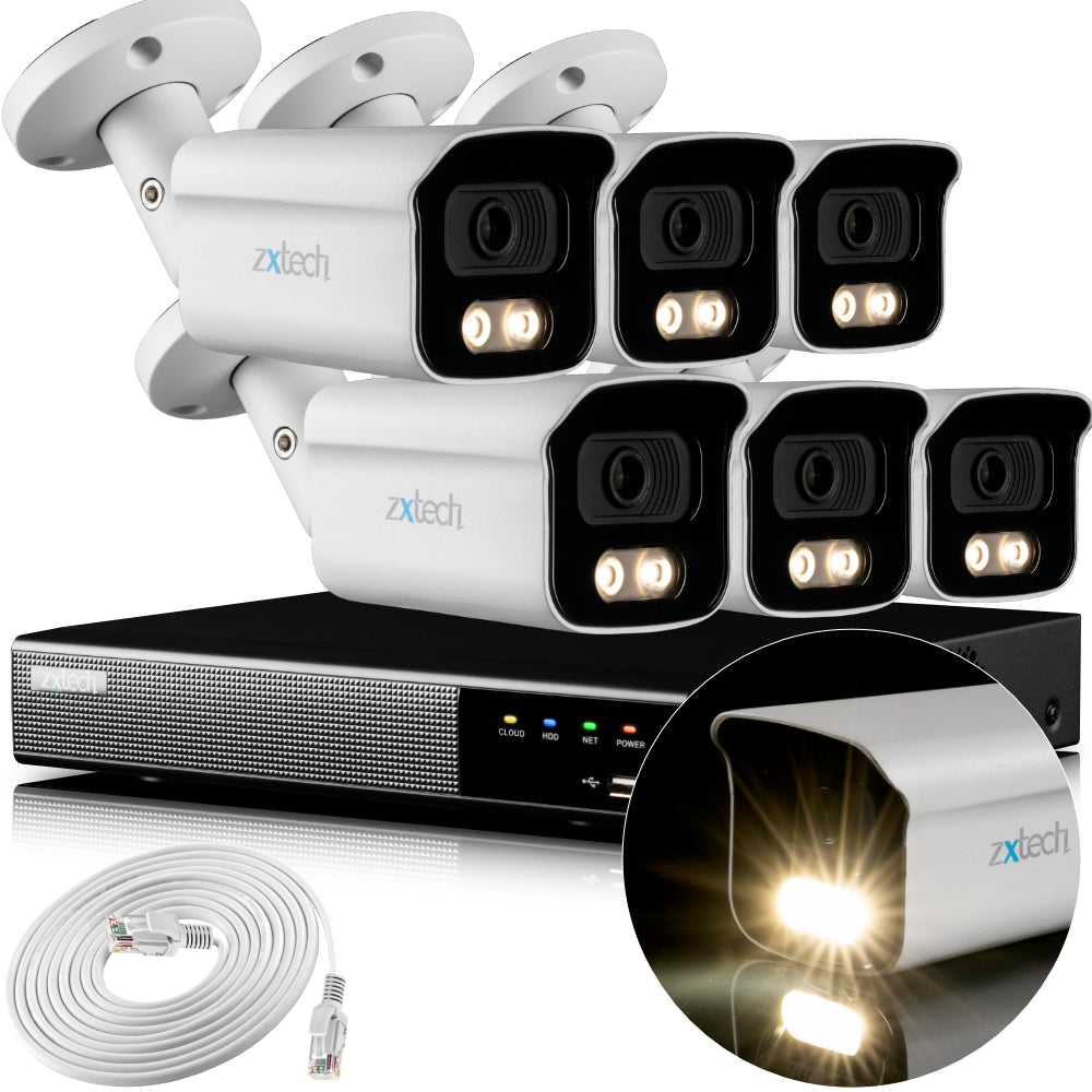Zxtech 4K CCTV System - 6 x IP PoE Cameras Audio Recording Face Detection Outdoor Sony Starvis | RX6B9Y
