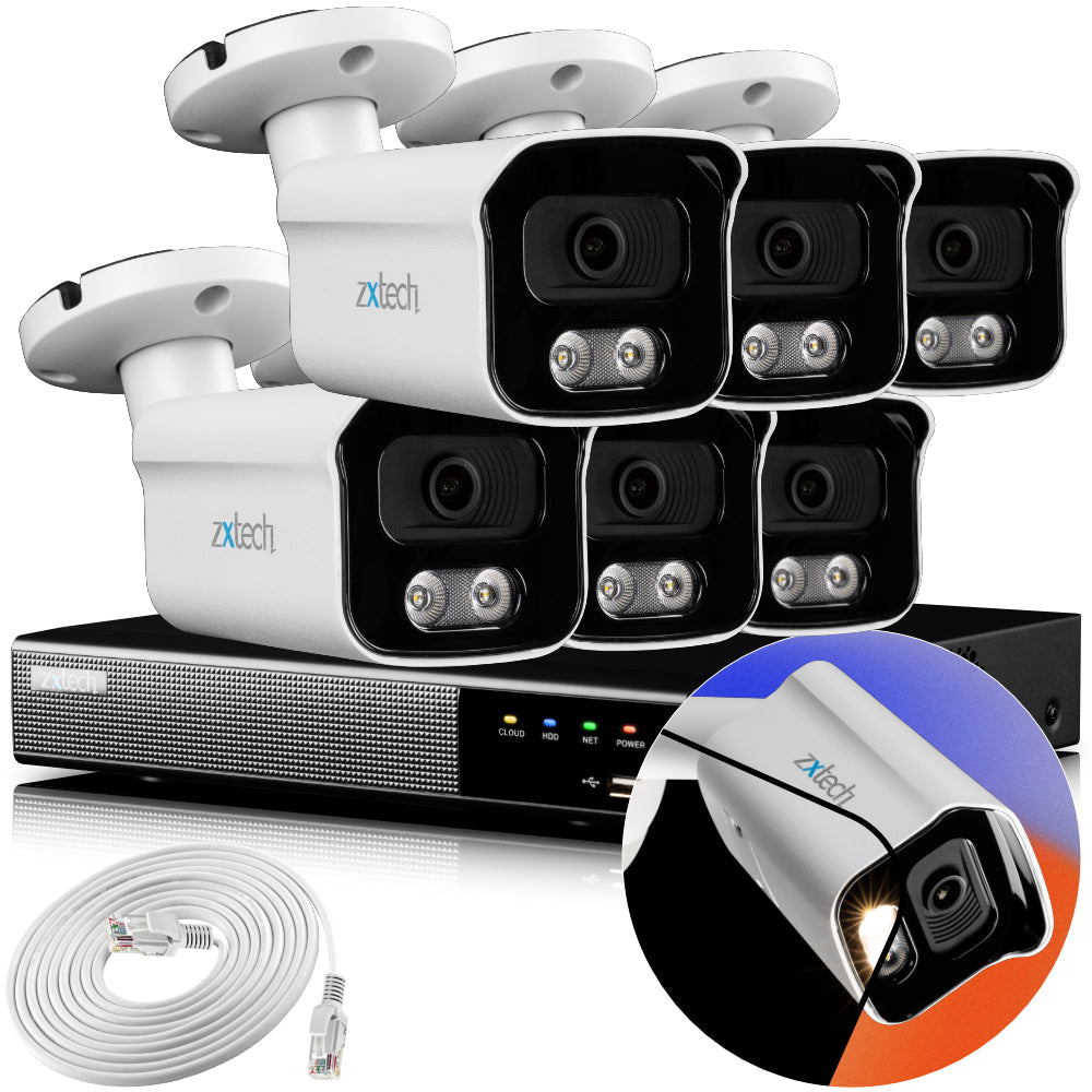 Zxtech 4K CCTV System - 6 x IP PoE Cameras Audio Recording Face Detection Outdoor Sony Starvis | RX6B9Y