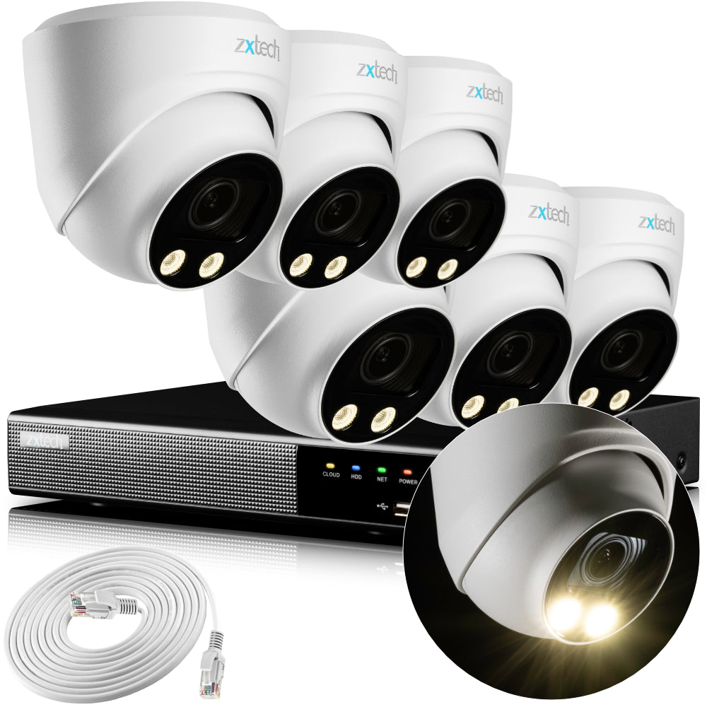 Zxtech 4K CCTV System - 6 x IP PoE Cameras Motorised Lens Face Detection Outdoor Sony Starvis | RX6C9Y