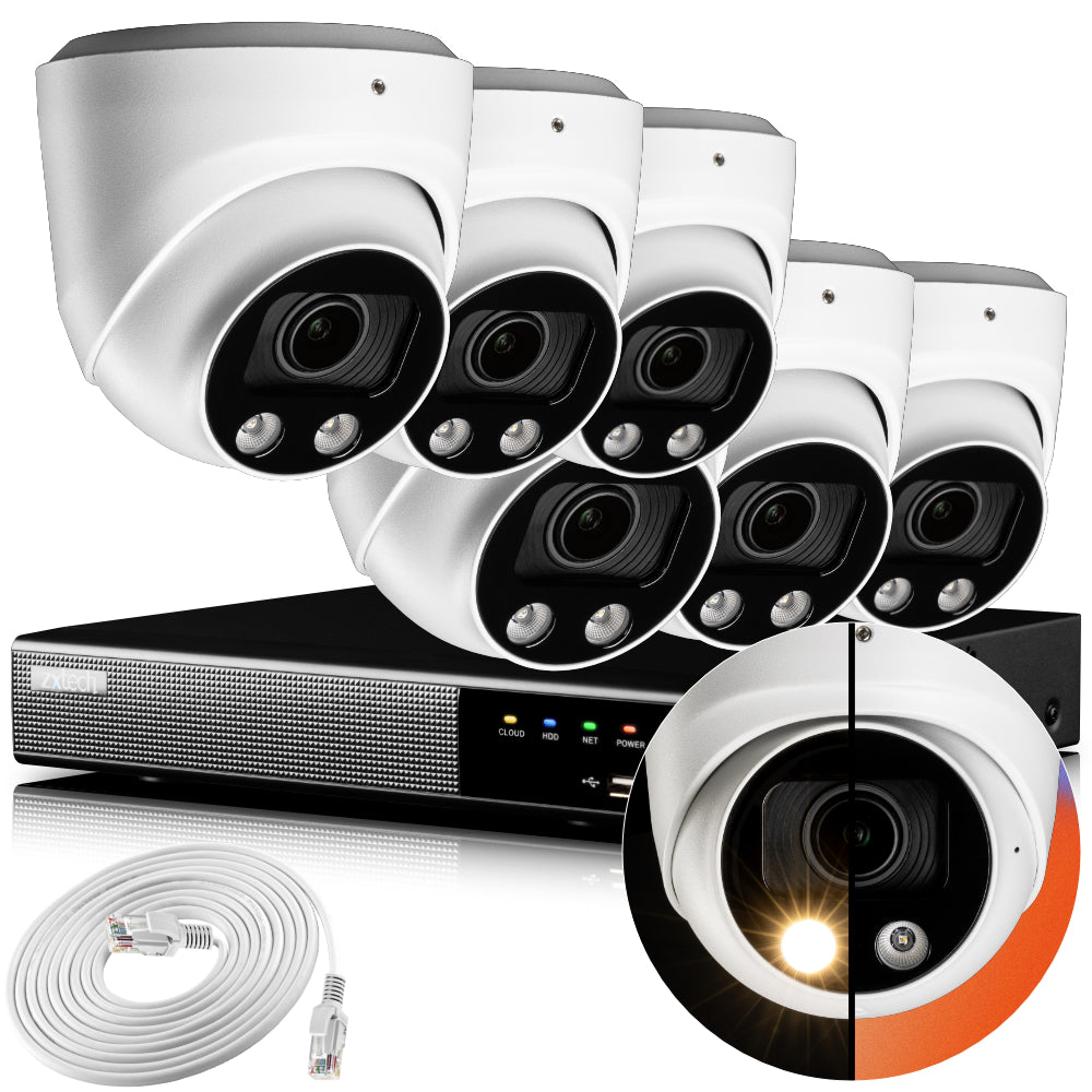 Zxtech 4K CCTV System - 6 x IP PoE Cameras Motorised Lens Face Detection Outdoor Sony Starvis | RX6C9Y