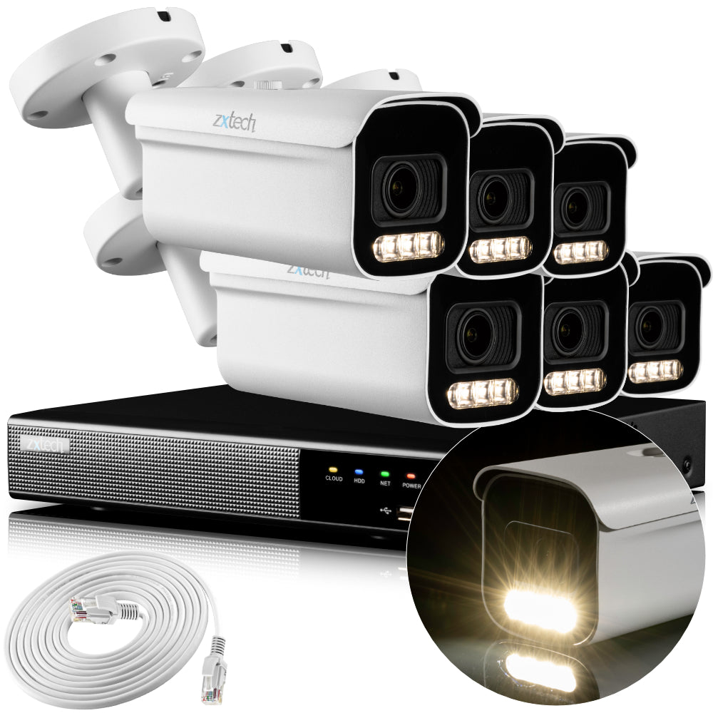 Zxtech 4K CCTV System - 6 x IP PoE Cameras Motorised Lens Face Detection Outdoor Sony Starvis Enhanced Night Vision | RX6D9Y