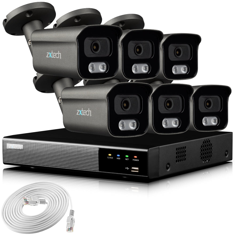 Zxtech 4K CCTV System - 6 x IP PoE Cameras Audio Recording Face Detection Outdoor Sony Starvis | RX6F9Y
