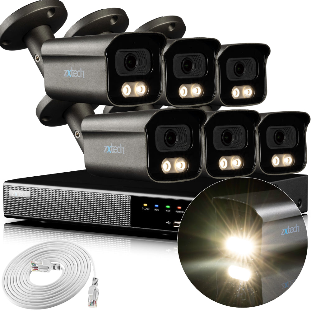 Zxtech 4K CCTV System - 6 x IP PoE Cameras Audio Recording Face Detection Outdoor Sony Starvis | RX6F9Y