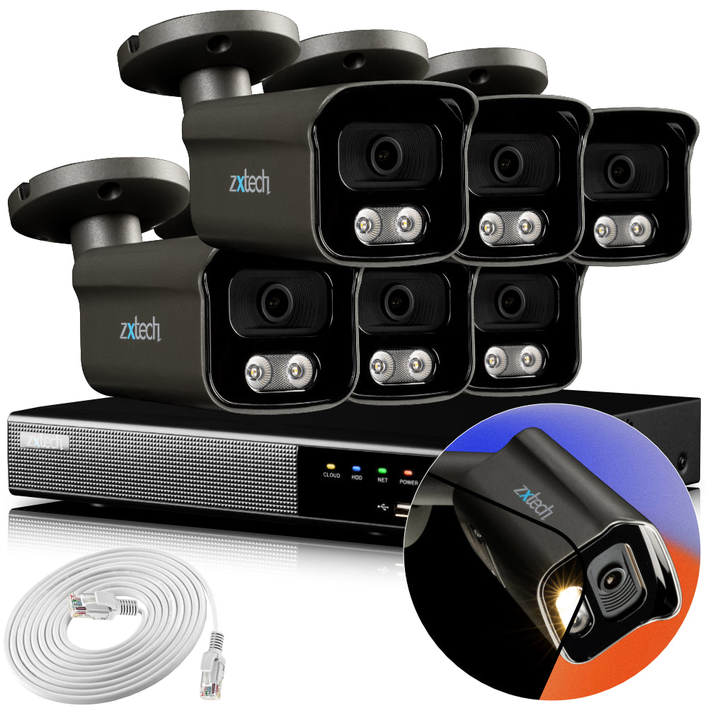 Zxtech 4K CCTV System - 6 x IP PoE Cameras Audio Recording Face Detection Outdoor Sony Starvis | RX6F9Y