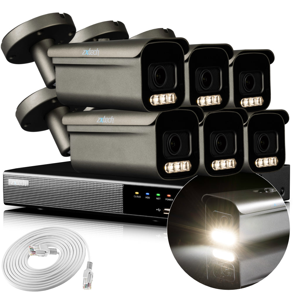Zxtech 4K CCTV System - 6 x IP PoE Cameras Motorised Lens Face Detection Outdoor Sony Starvis Enhanced Night Vision | RX6H9Y