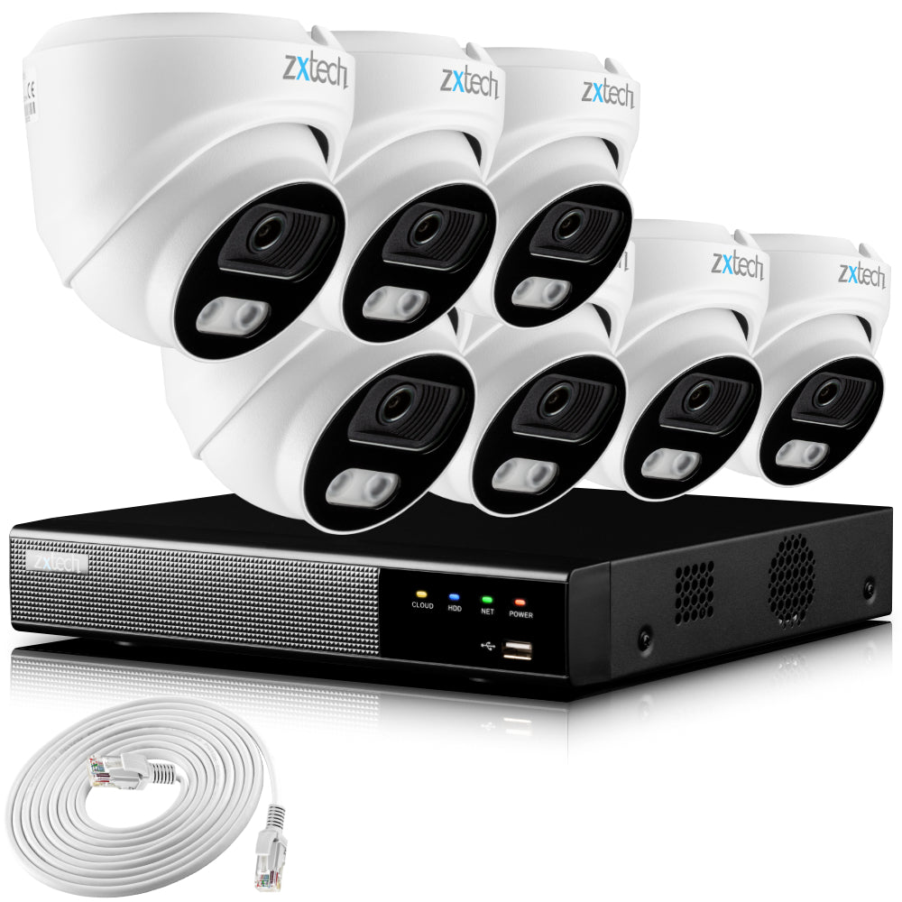 Zxtech 4K CCTV System - 7 x IP PoE Cameras Audio Recording Face Detection Outdoor Sony Starvis  | RX7A9Y