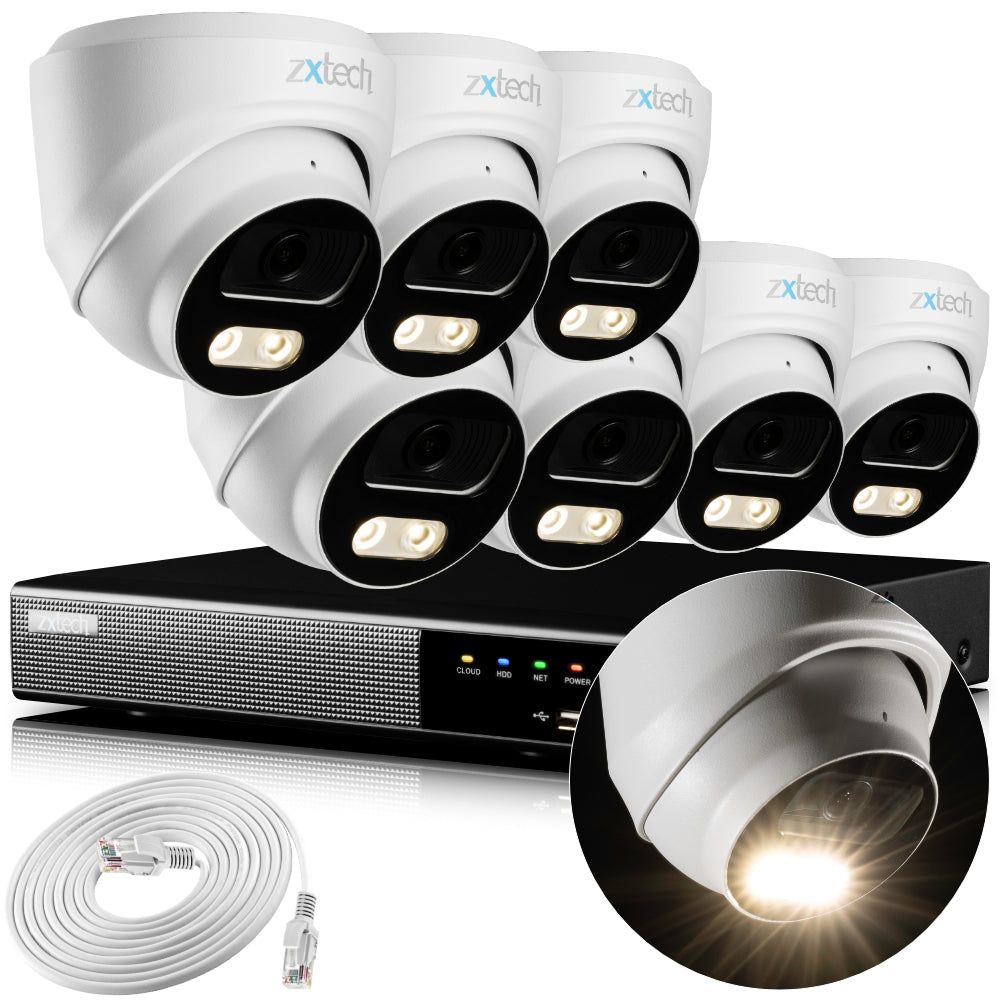 Zxtech 4K CCTV System - 7 x IP PoE Cameras Audio Recording Face Detection Outdoor Sony Starvis | RX7A9Y