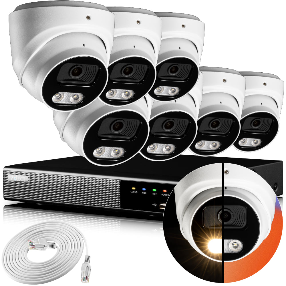 Zxtech 4K CCTV System - 7 x IP PoE Cameras Audio Recording Face Detection Outdoor Sony Starvis | RX7A9Y