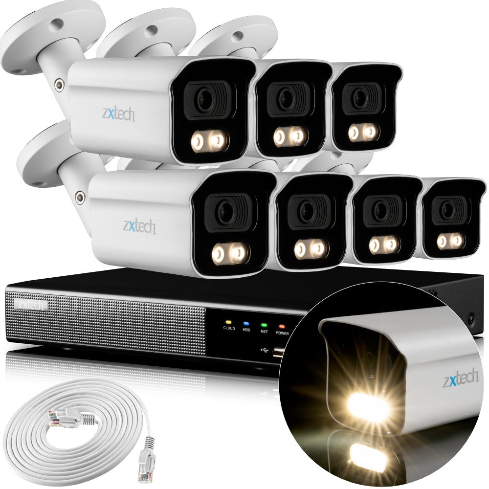 Zxtech 4K CCTV System - 7 x IP PoE Cameras Audio Recording Face Detection Outdoor Sony Starvis | RX7B9Y
