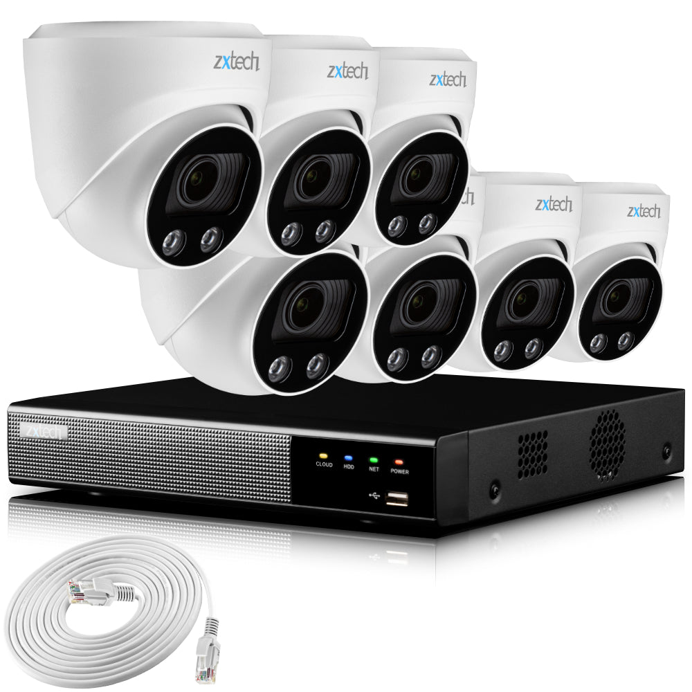 Zxtech 4K CCTV System - 7 x IP PoE Cameras Motorised Lens Face Detection Outdoor Sony Starvis | RX7C9Y