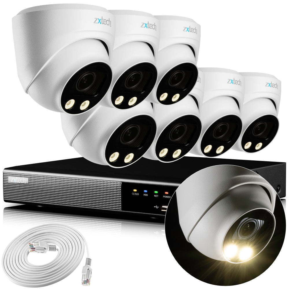 Zxtech 4K CCTV System - 7 x IP PoE Cameras Motorised Lens Face Detection Outdoor Sony Starvis | RX7C9Y