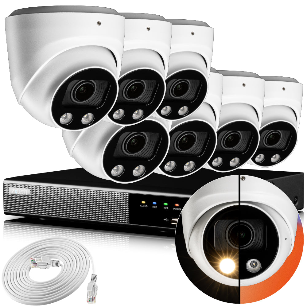 Zxtech 4K CCTV System - 7 x IP PoE Cameras Motorised Lens Face Detection Outdoor Sony Starvis | RX7C9Y