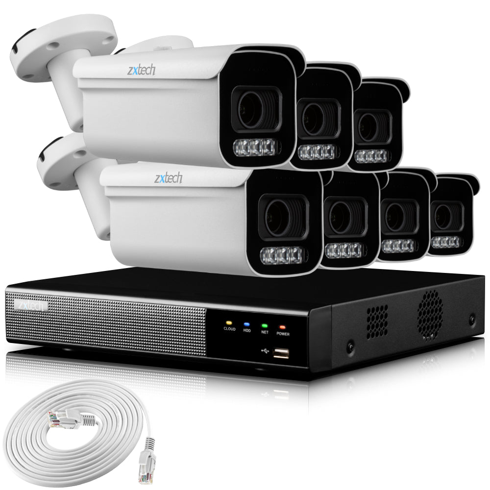 Zxtech 4K CCTV System - 7 x IP PoE Cameras Motorised Lens Face Detection Outdoor Sony Starvis Enhanced Night Vision | RX7D9Y