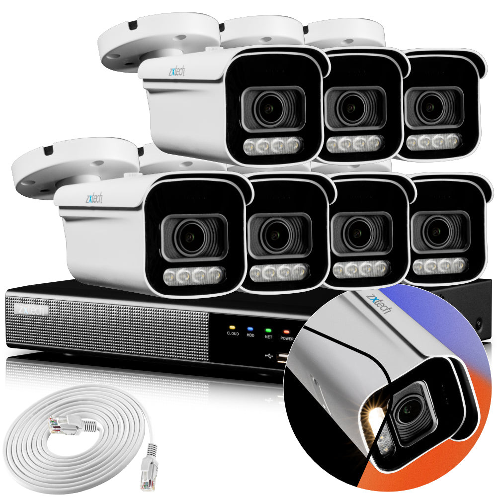 Zxtech 4K CCTV System - 7 x IP PoE Cameras Motorised Lens Face Detection Outdoor Sony Starvis Enhanced Night Vision | RX7D9Y