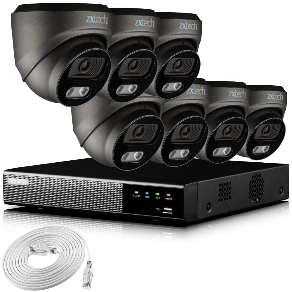 Zxtech 4K CCTV System - 7 x IP PoE Cameras Audio Recording Face Detection Outdoor Sony Starvis  | RX7E9Y