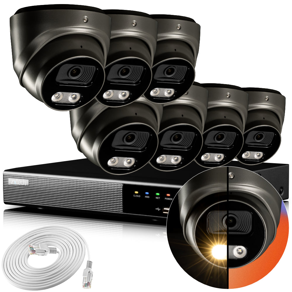 Zxtech 4K CCTV System - 7 x IP PoE Cameras Audio Recording Face Detection Outdoor Sony Starvis | RX7E9Y