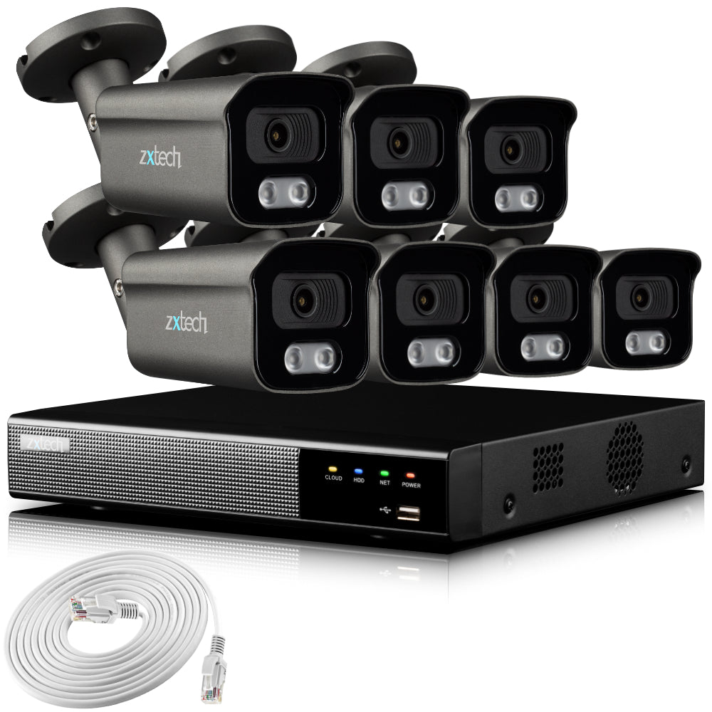 Zxtech 4K CCTV System - 7 x IP PoE Cameras Audio Recording Face Detection Outdoor Sony Starvis | RX7F9Y
