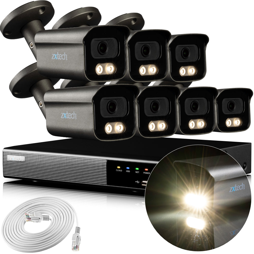 Zxtech 4K CCTV System - 7 x IP PoE Cameras Audio Recording Face Detection Outdoor Sony Starvis | RX7F9Y