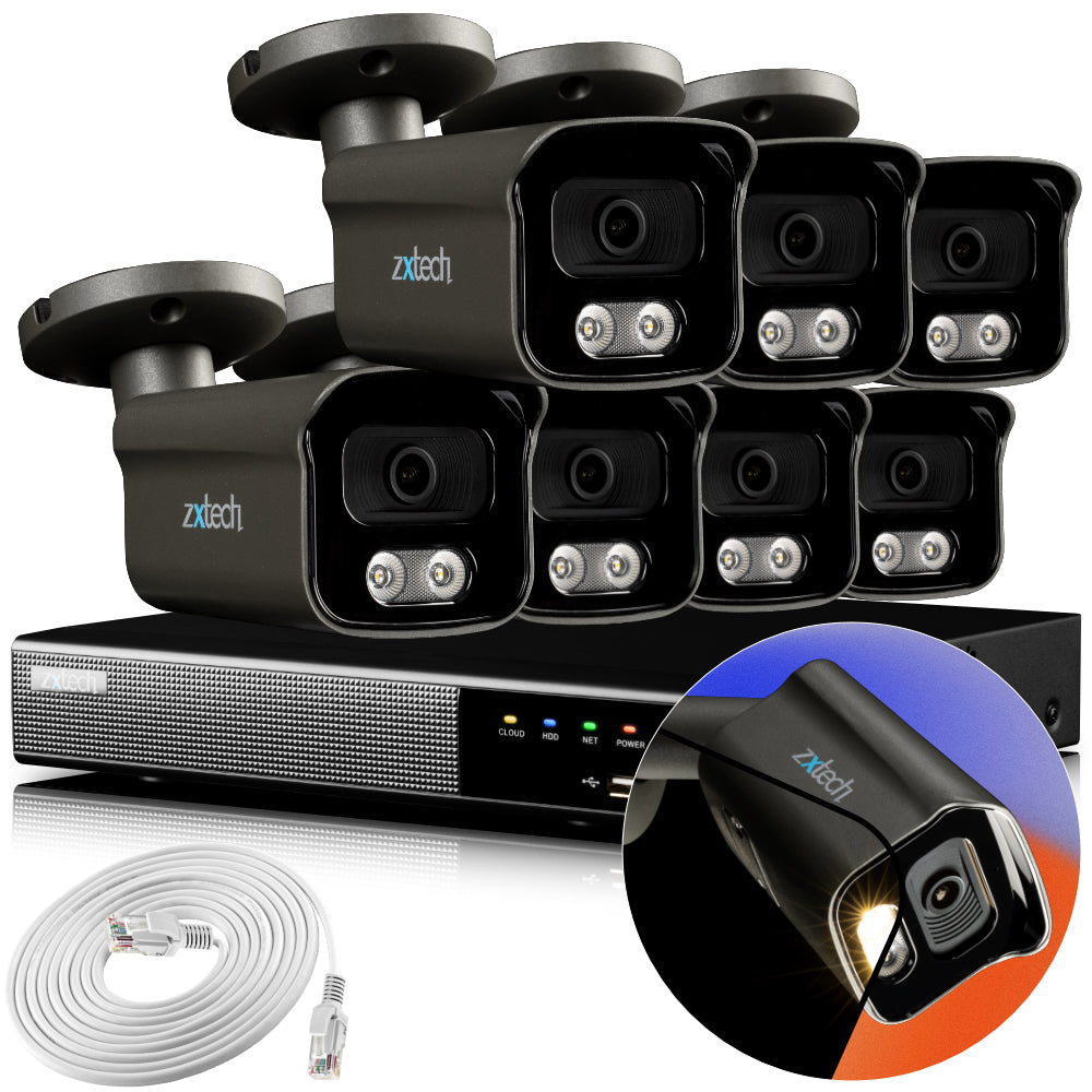 Zxtech 4K CCTV System - 7 x IP PoE Cameras Audio Recording Face Detection Outdoor Sony Starvis | RX7F9Y