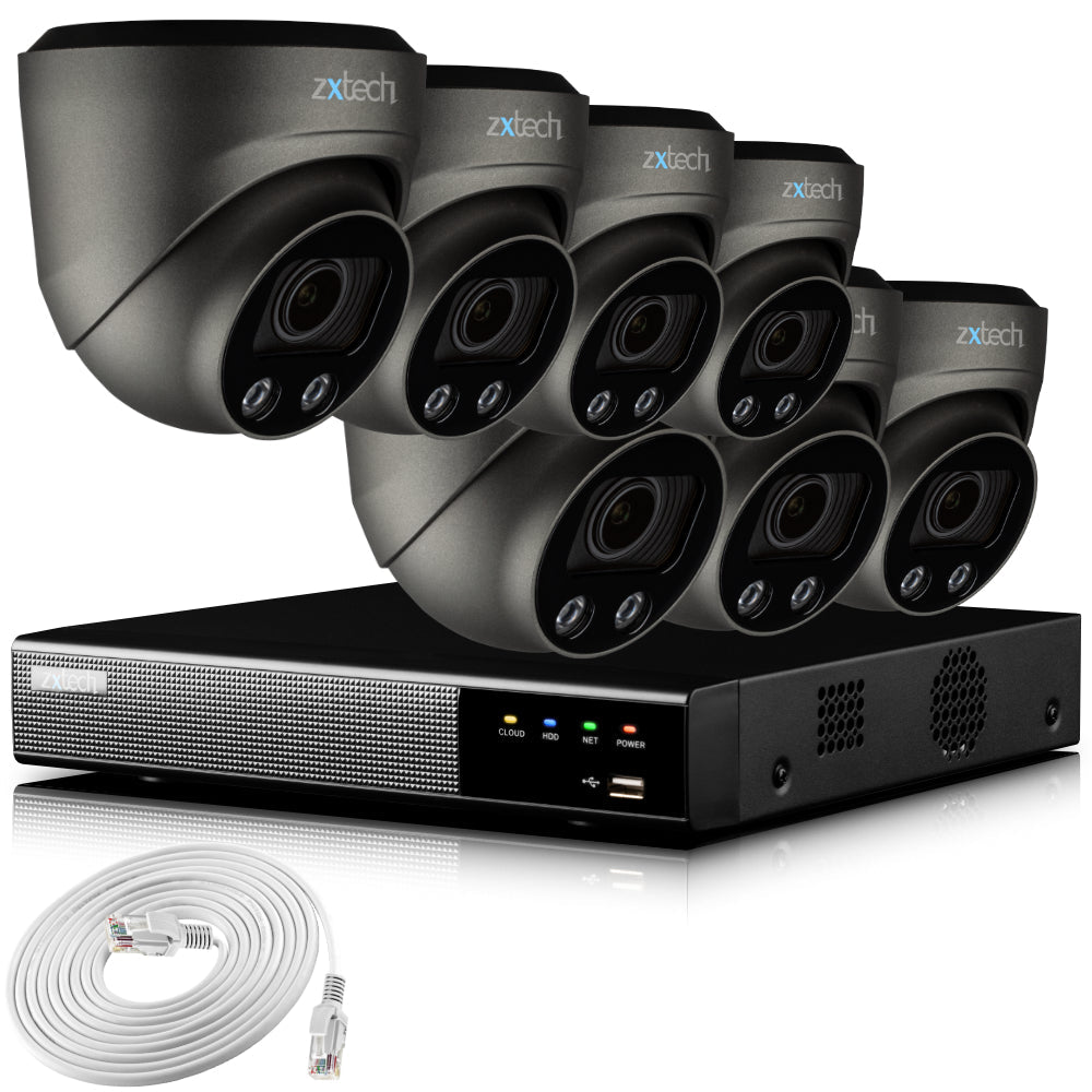 Zxtech 4K CCTV System - 7 x IP PoE Cameras Motorised Lens Face Detection Outdoor Sony Starvis | RX7G9Y