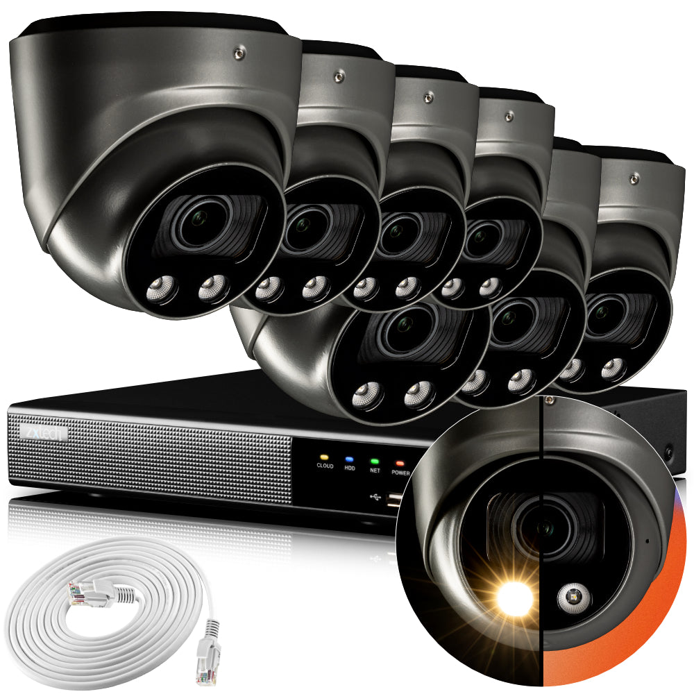 Zxtech 4K CCTV System - 7 x IP PoE Cameras Motorised Lens Face Detection Outdoor Sony Starvis | RX7G9Y