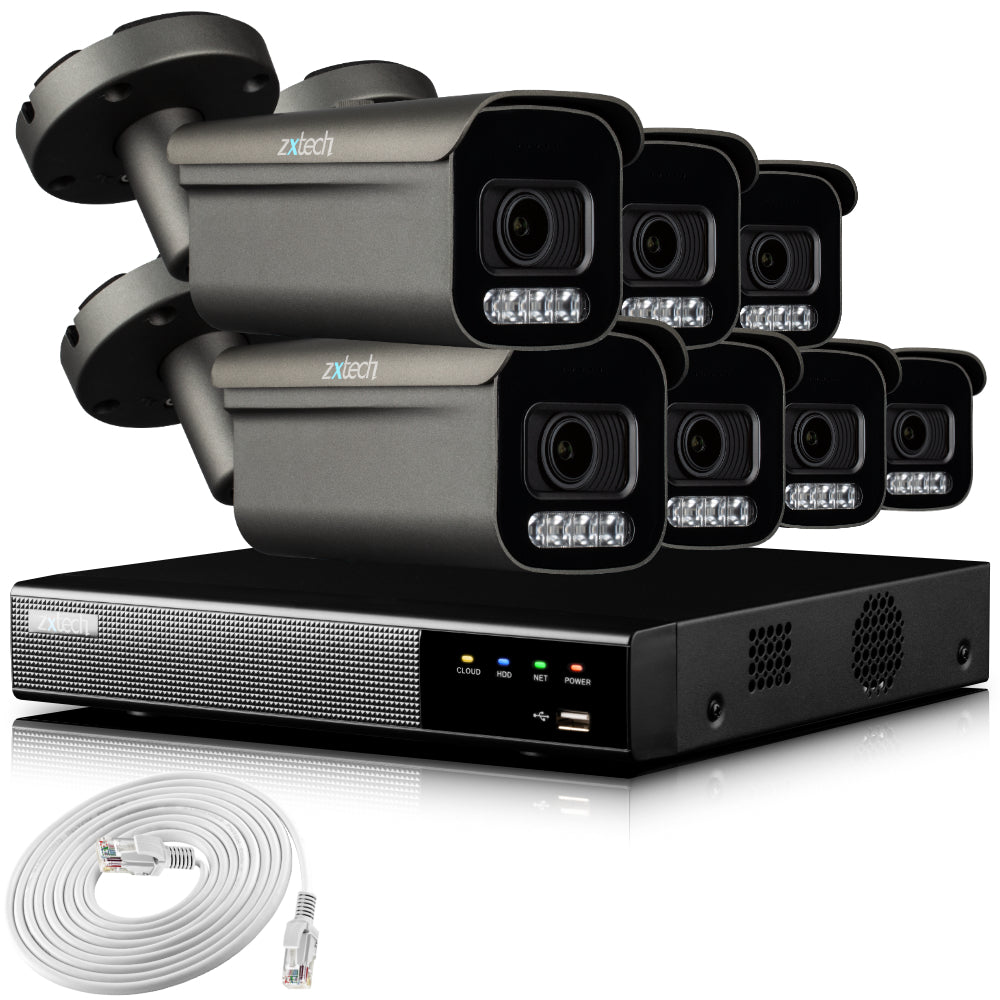 Zxtech 4K CCTV System - 7 x IP PoE Cameras Motorised Lens Face Detection Outdoor Sony Starvis Enhanced Night Vision | RX7H9Y