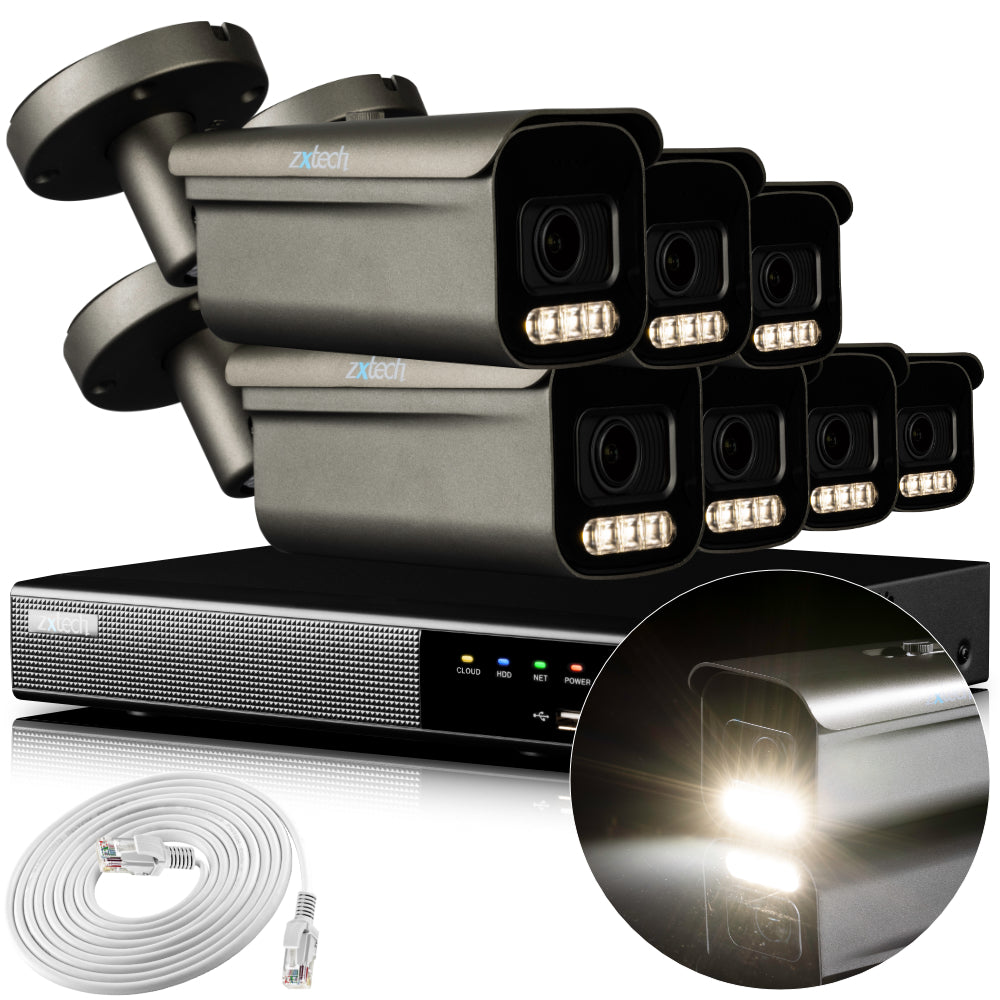 Zxtech 4K CCTV System - 7 x IP PoE Cameras Motorised Lens Face Detection Outdoor Sony Starvis Enhanced Night Vision | RX7H9Y