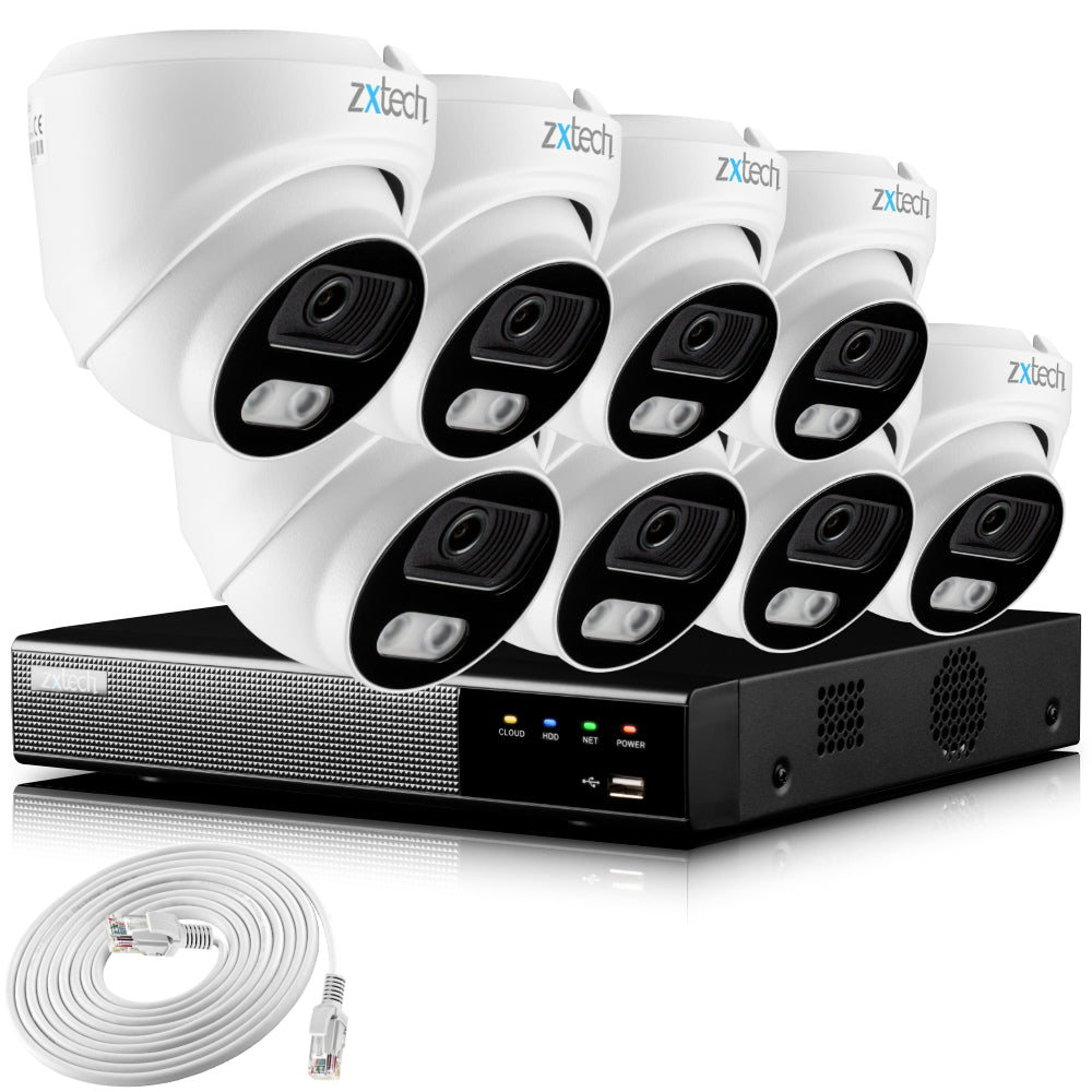 Zxtech 4K CCTV System - 8 x IP PoE Cameras Audio Recording Face Detection Outdoor Sony Starvis  | RX8A9Y