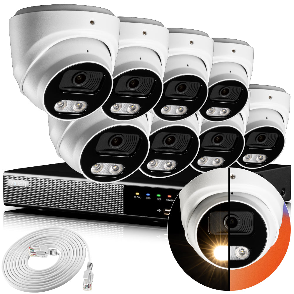 Zxtech 4K CCTV System - 8 x IP PoE Cameras Audio Recording Face Detection Outdoor Sony Starvis | RX8A9Y