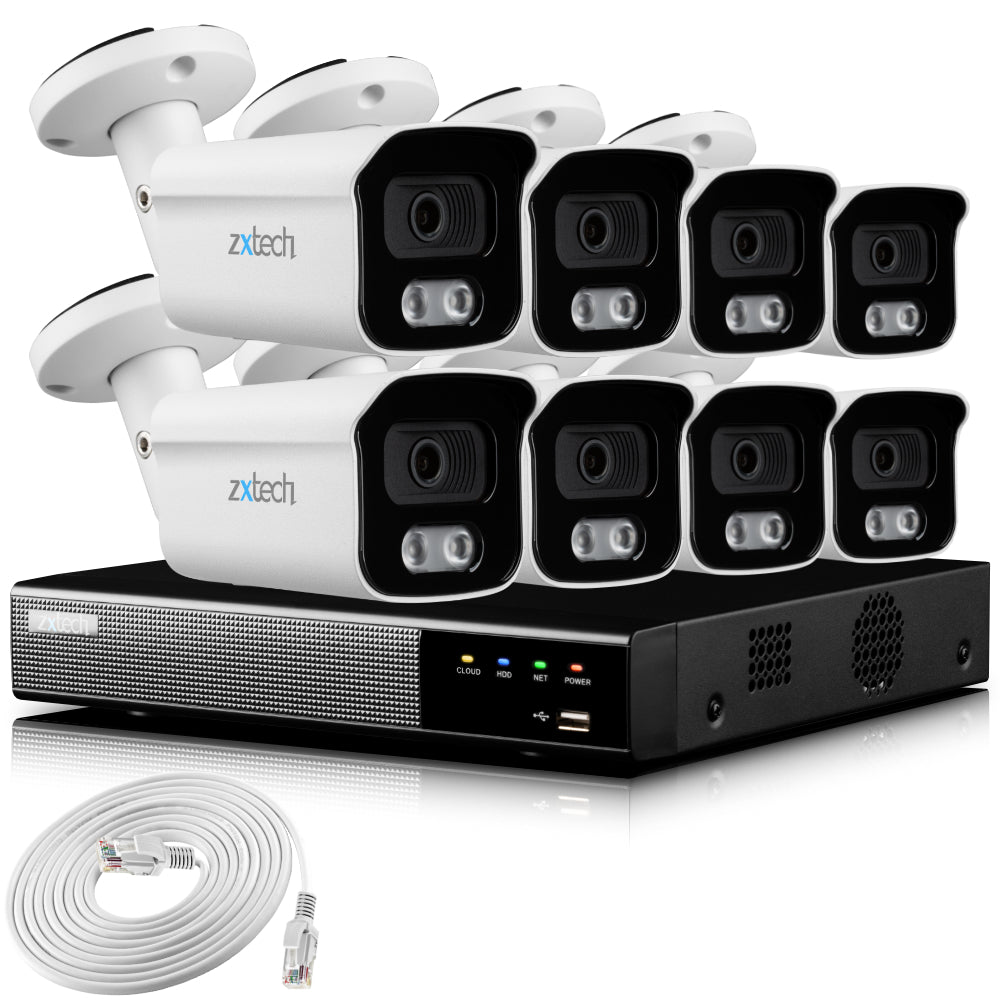 Zxtech 4K CCTV System - 8 x IP PoE Cameras Audio Recording Face Detection Outdoor Sony Starvis | RX8B9Y
