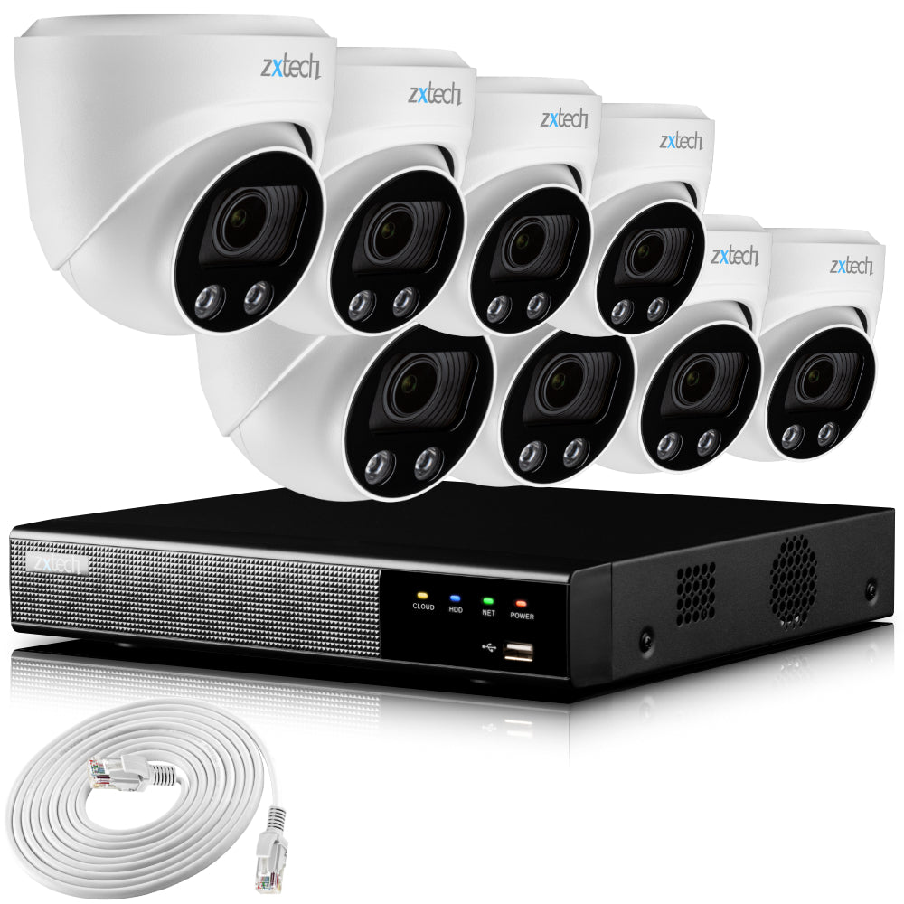Zxtech 4K CCTV System - 8 x IP PoE Cameras Motorised Lens Face Detection Outdoor Sony Starvis | RX8C9Y