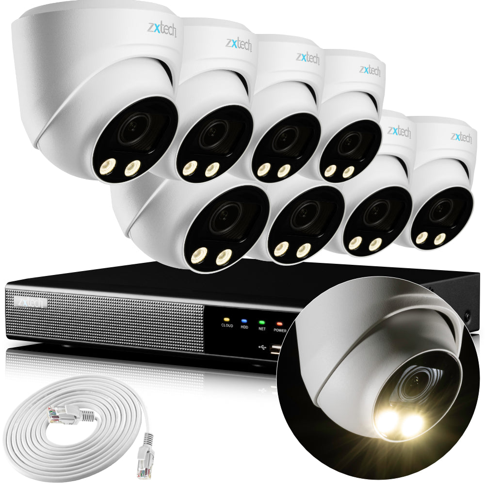 Zxtech 4K CCTV System - 8 x IP PoE Cameras Motorised Lens Face Detection Outdoor Sony Starvis | RX8C9Y