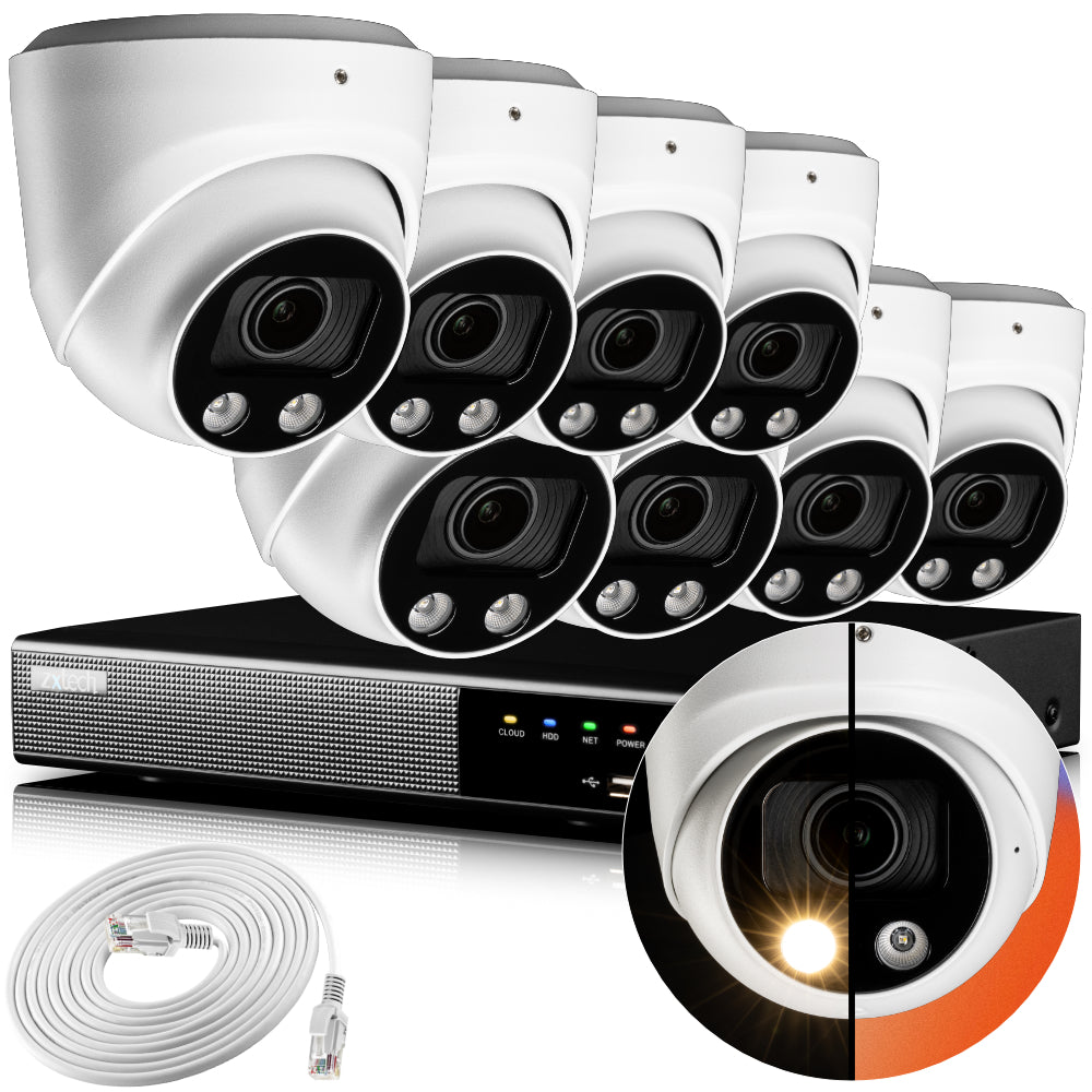 Zxtech 4K CCTV System - 8 x IP PoE Cameras Motorised Lens Face Detection Outdoor Sony Starvis | RX8C9Y