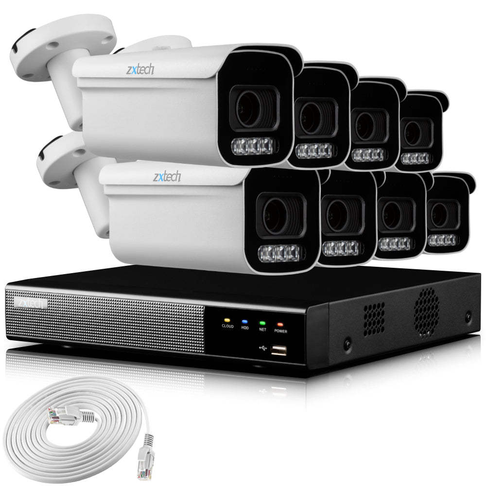 Zxtech 4K CCTV System - 8 x IP PoE Cameras Motorised Lens Face Detection Outdoor Sony Starvis Enhanced Night Vision | RX8D9Y