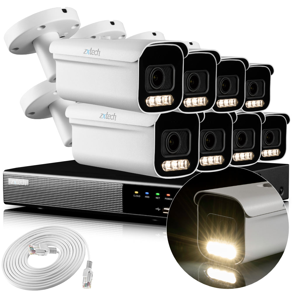 Zxtech 4K CCTV System - 8 x IP PoE Cameras Motorised Lens Face Detection Outdoor Sony Starvis Enhanced Night Vision | RX8D9Y