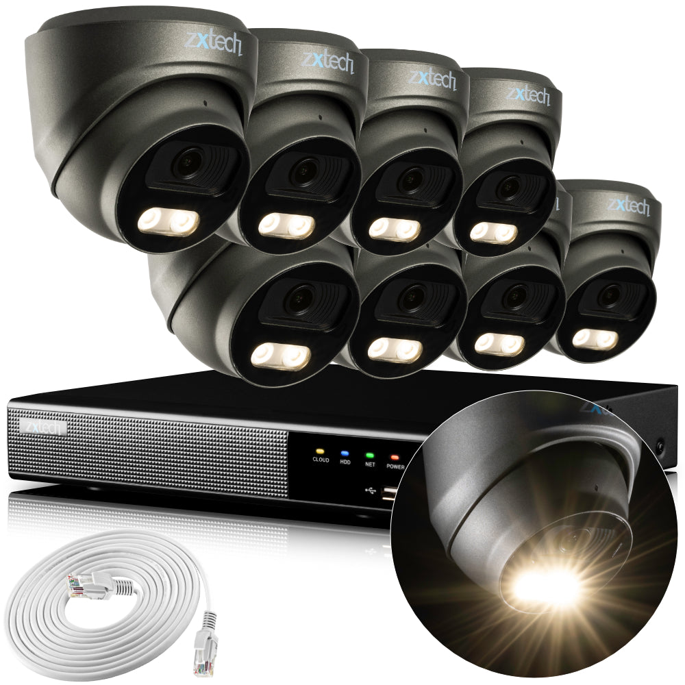 Zxtech 4K CCTV System - 8 x IP PoE Cameras Audio Recording Face Detection Outdoor Sony Starvis | RX8E9Y