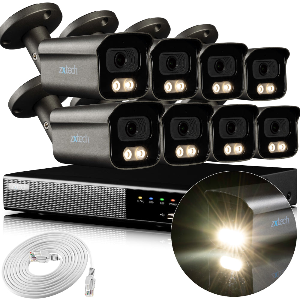 Zxtech 4K CCTV System - 8 x IP PoE Cameras Audio Recording Face Detection Outdoor Sony Starvis | RX8F9Y
